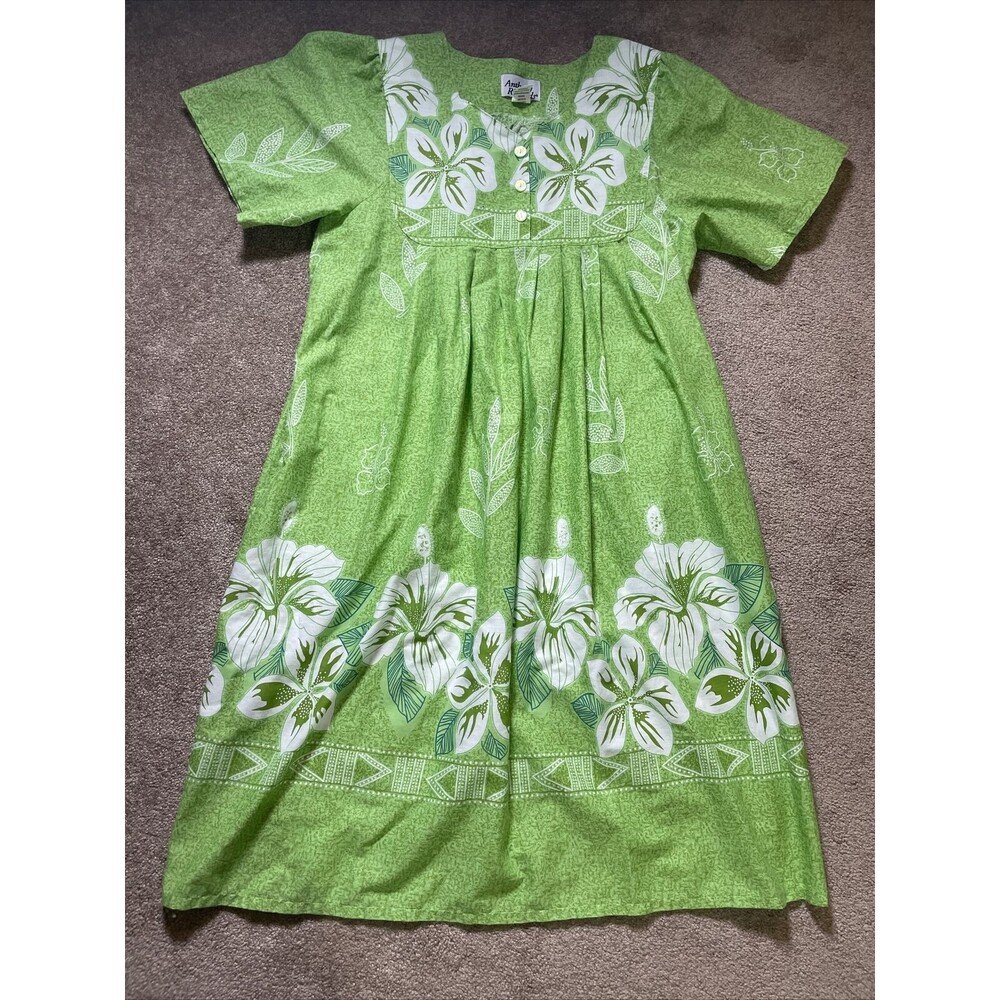 Anthony Richards Medium Floral House Dress  Pockets Green Hawaiian Muu Muu